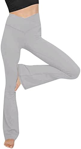 Fireero Flare Healgings јога панталони со џебови за жени кросовер со висок половински задник кревајќи широки нозе за подигање на ногата