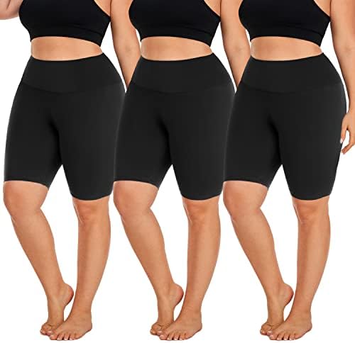Здраво Clasmix 3 пакет плус големина Бикер шорцеви за жени високи половини кои не се гледаат преку тренингот Супер меки црни јога шорцеви