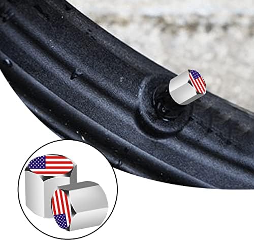 Ziciner American Flag Glage Valve Cap Cap, STEM капаци на САД со гумен прстен, алуминиум Херметички тешки корозија отпорни на
