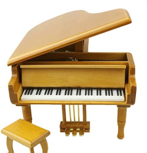 Hmggdd жолта музичка кутија во форма на пијано, креативен роденденски подарок со мала столица, музичка кутија за украси на lубовници