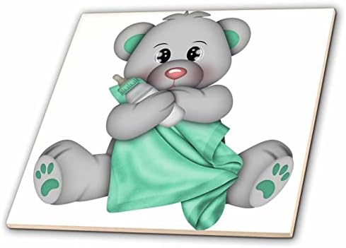 3дроза Симпатична Бебешка Мечка Со Зелено Ќебе И Илустрација На Шишиња-Плочки
