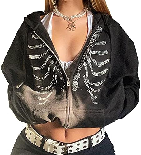 Womenените поштедуваат худи лежерен долг ракав y2k гроздобер графички естетски џемпери врвни е-девојки 90-ти улични јакна за улична облека