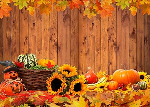 Lb 7x5ft есен Денот на благодарноста тиква позадина сончогледот vestетва јавор лисја на рустикална дрвена есенска фотографија позадина