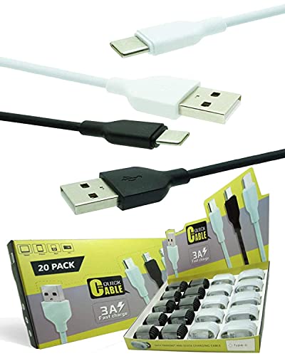 USB Type C кабел Брзо полнење [20-Пак 3,3ft], Teksonic USB-A до USB-C 3A мулти-пакет со масовно полнење на маснотии, компатибилен