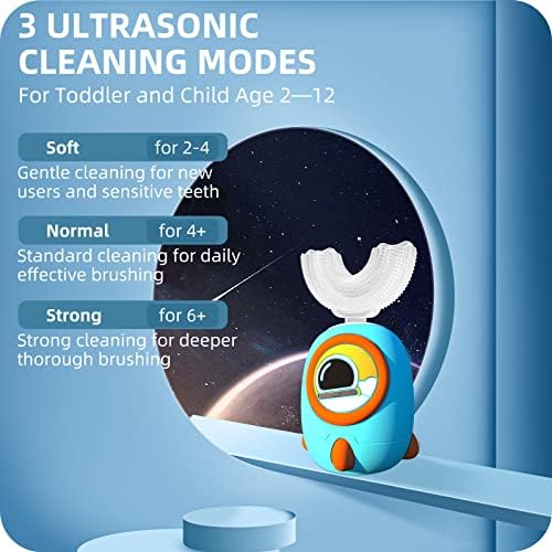 Auitroncare Ultrasonic Kids U во облик на електрична четка за заби, четки за заби за полнење на дете со 4 глави на четки, паметен тајмер IPX7 водоотпорен
