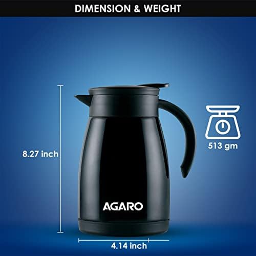Агаро го почитува вакуумскиот чајник од не'рѓосувачки челик 1000 мл, двојна изолација со капакот на формата на чашата, доказ за истекување