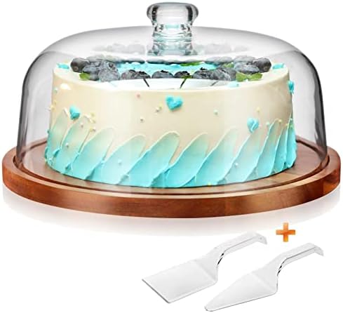 WEHOME Торта Стојат Со Купола,Багрем Дрво Торта Стојат Со Јасна Акрилик Капак,Држач Торта Плоча Со Торта Покритие, Торта Дисплеј Сервер