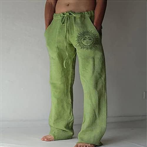 4ZHUZI мажи обични панталони со плажа модни памучни постелнина панталони за џемпери печати лабава вклопена летна облека за спиење, пантолона