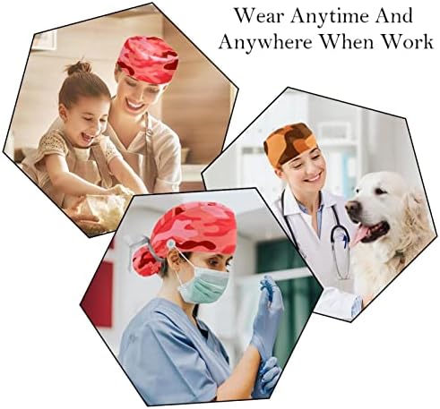 Прилагодливи капачиња за чистење 2 парчиња розова црвена камуфлажа Работна капа за коса со коњче со конска опашка мека хируршка медицинска сестра капа