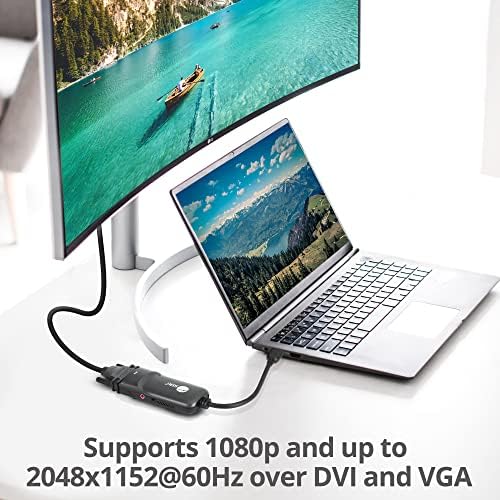 SIIG USB 3.0 до DVI видео адаптер со DVI до VGA адаптер | Брзо и лесно поставување | 1080p или 2048x1152 Резолуција | Компатибилен