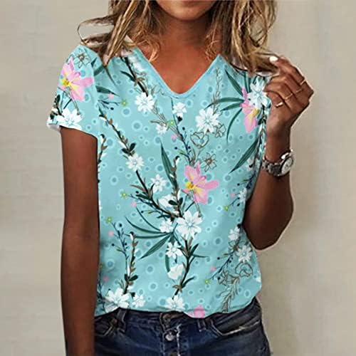 Кошули со краток ракав за жени маица лето кратки ракави симпатични графички лабави маички врвови се протегаат кошули жени