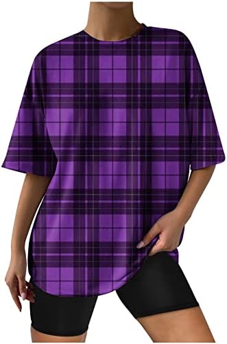 Женска карирана кошула лабава буги кошули за улична облека гранџ стил хипи маичка преголема обична летна врвови за хеланки