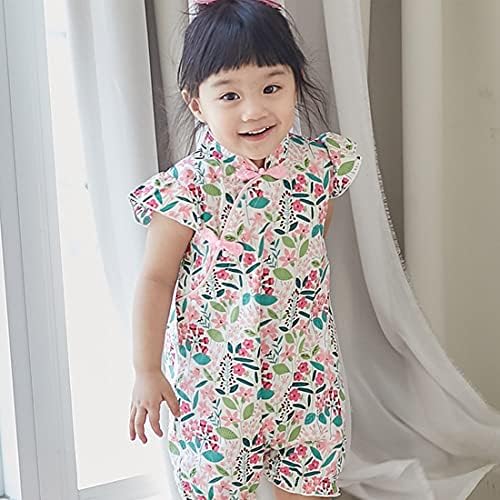 Pauboli бебе девојче Qipao Bodysuit цвет Cheongsam фустан ропер новороденче на облеката