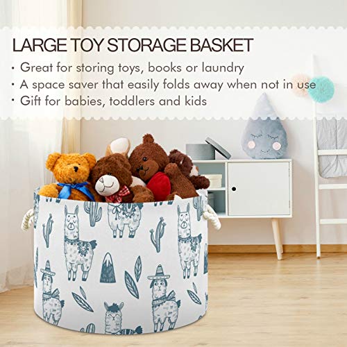 Голема корпа за складирање - симпатична алпакас платно за чување играчки за чување играчки за бебиња и деца