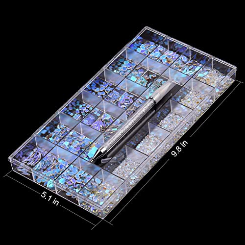 4390pcs 30 Различни мулти форми стакло стакло Aurora 3D Gems Nail Rhinestones Round Diamond Mix Migure Size Decoration Kit со Twizer и восочно