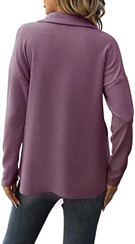 Kuaileya halen alive zip pullover жени четвртина патент џемпер со долги ракави со преголем дел од кодки, плетени џемпери на пуловер