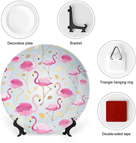 Светло розово фламинго керамички коски Кина Декоративни плочи со штанд виси украси за вечера
