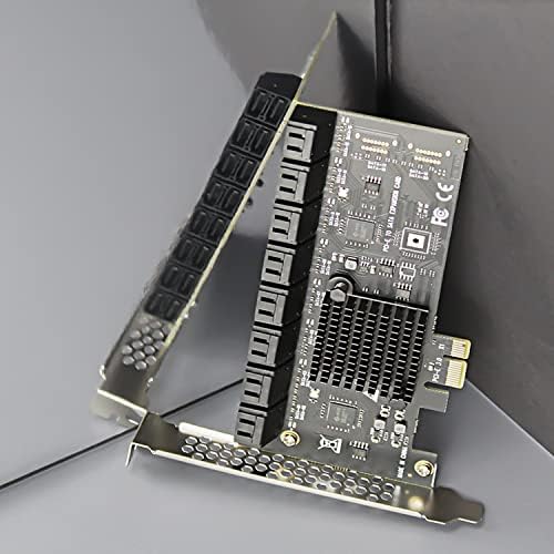 Glotrends 16 пристаништа PCIe SATA Expansion Card, вклучувајќи кабли SATA и кабел за напојување SATA Splitter, компатибилен со Windows, Linux,