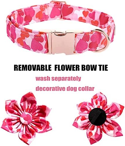 Hfdgdfk Валентин јака од розово срце куче со лак -вратоврска цветна јака за кучиња за големо средно мало куче