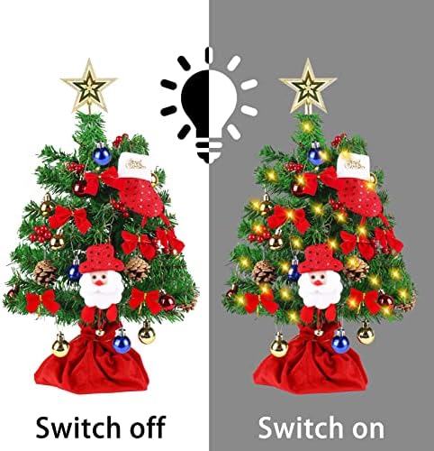 2 Стапки Мали Новогодишни Елки Предводени Светла Вештачка Претходно Осветлена Декорација И Орнаменти Мини Божиќна Украсена Топпер