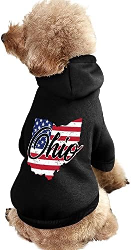 Американско знаме Охајо кучиња дуксери за домашни миленици со качулка со качулка со качулка Смешно печатење за мали кучиња и мачки