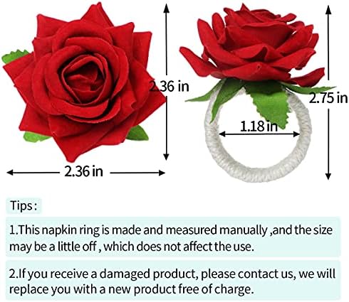 Ringsвони на салфетки Лусију, сет на 4-уметнички розови цветни салфетки-држачи за држачи на Напин, токи за фарма, годишнина, свадба,