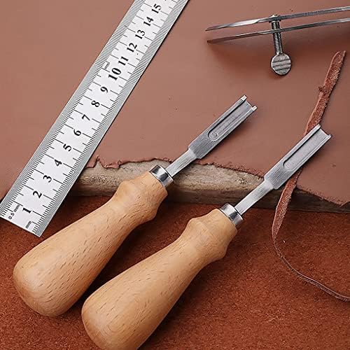 Кожен раб Бевелер за кастрење на кожен раб кожа DIY алатка за изработка на не'рѓосувачки челик со дрвена рачка -