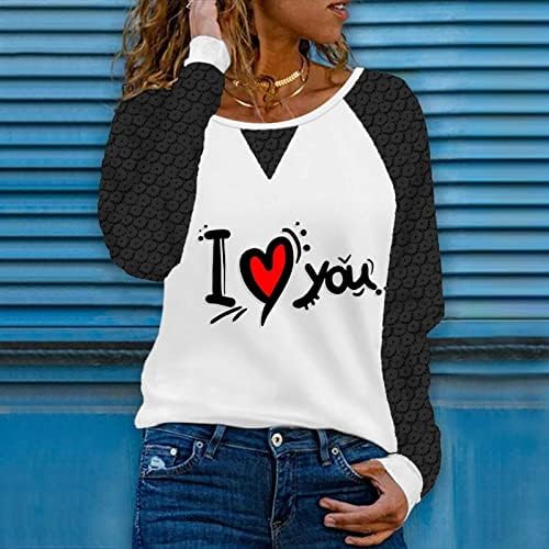 Женски Врвови Со Долги Ракави Обични Лабави Блузи Те Сакам Печатење Џемпер Од Пуловер На Екипажот За Денот На Вљубените