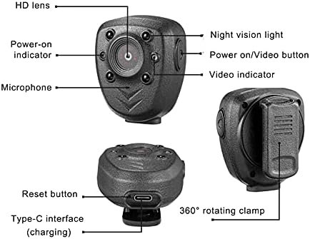 Мини видео рекордер за видео камера HD 1080p преносна камера за носење на тело со ноќно гледање и мемориска картичка за 16G за спроведување