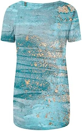 Печати врвови за жени 2023 летни кратки ракави Туника врвови y2k трендовски вратоврска боја блуза лабава вклопувачка кошула врвови за тинејџери