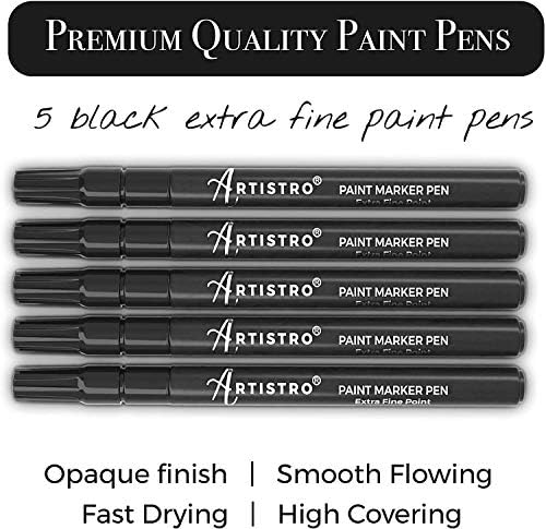 Artistro 5 бела акрилна боја пенкала Екстра фино врв и 5 црни маркери на акрилна боја Екстра фино врв, пакет за рок сликарство, дрво, ткаенина,