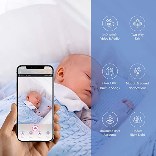 Ibaby M2C WiFi Baby Monitor Camera со FHD Audio 1080p со комплет за монтирање на wallидови за ноќно гледање вклучен 2021 ажуриран видео аудио квалитет со сигнали за плачење, бело