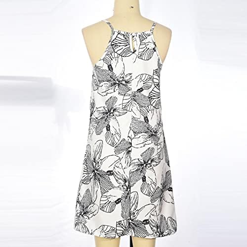 Lcziwo женски туничен туничен краток фустан без ракави шпагети ленти бохо плажа мини фустани лето цветно печатење обичен фустан