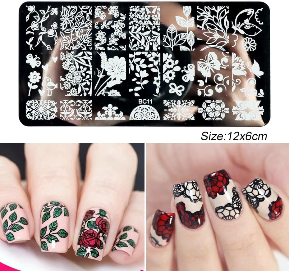Чипка цвеќиња за печатење на нокти за печатење на нокти Мандала геометриски шаблони за марки за уметност за нокти