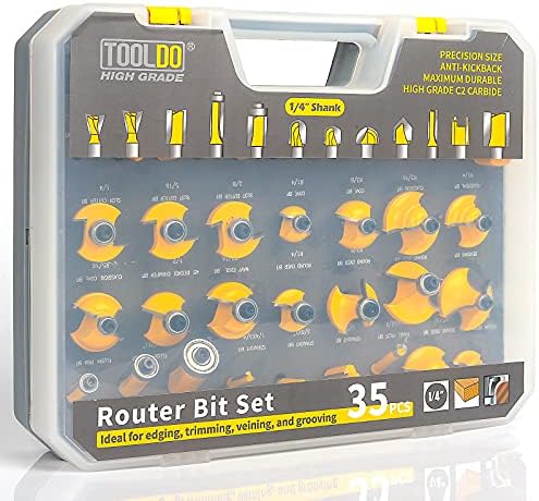 Tooldo Router Bit Set 35 компјутери 1/2 инчи Шанк, комплет за бит за професионален рутер за DIY, проект за обработка на дрво, висока оценка