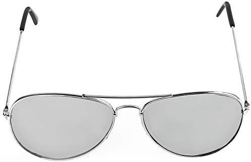 Скелетни Сребрени Огледални Авијатичарски Очила За Сонце-Очила За Сонце Во Воен Стил Со Метална Рамка И Заштита ОД УВ 400