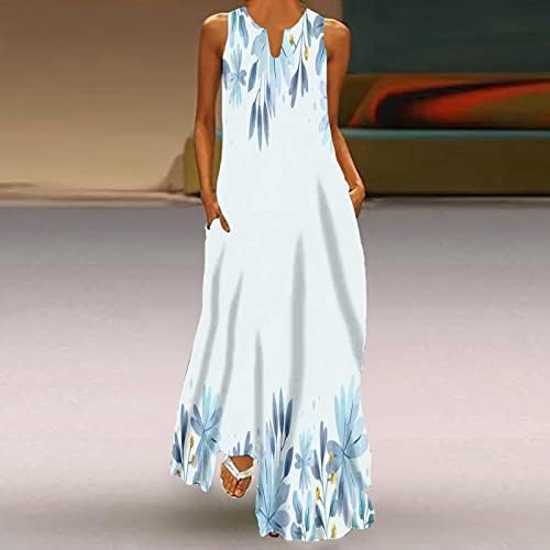 Летни фустани за жени 2023 година, женски случајни лабави макси санки долги фустани без ракави летен плажа фустан со џебови