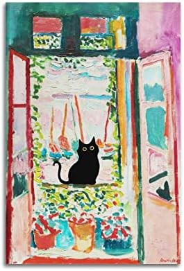 Веершун Винсент ван Гог starвездите ноќни маслени слики на платно црна мачка постер смешно животински постер платно платно 90 -тите години, естетски постери 12x18inch