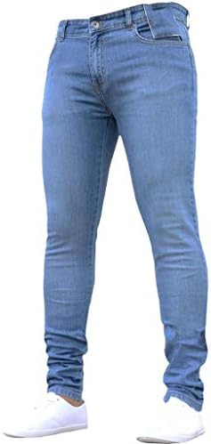 Ubst тексас панталони за мажи, улични гроздобер измиени панталони плус големина еластична половината мода тенок вклопат основни права фармерки уличен стил 3Д образе