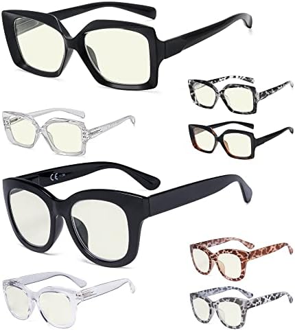 Очила Заштедете 10% на 4 Пакети Стилски Читачи На Компјутери и Преголеми Очила за Читање Со Филтер За Сина Светлина +1.00
