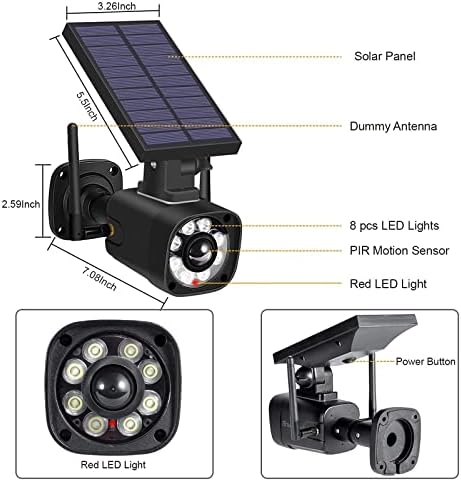 Techage SL669, соларна батерија со напојување, лажна безбедносна камера, глупави камери, рефлектори активирани со движење, реален изглед, лесен за инсталирање, вклучена н