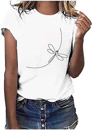 Женска маица за печатење со кратки ракави на екипажот на екипажот на кратки ракави, симпатична графичка мета, летни летни маички врвни