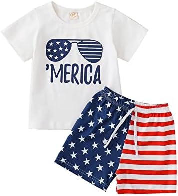 Tinypainter Toddler Boy 4-ти јули облека со кратки ракави маица Топ+Американски знаме шорцеви бебе момче Денот на независноста облека облека