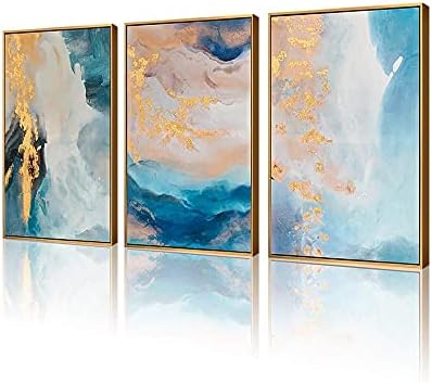 Artland Navy Blue Boho Canvas Wallидна уметност за дневна соба-рамка 4 парчиња платно сликарство со цвеќиња со цвеќиња за печатење