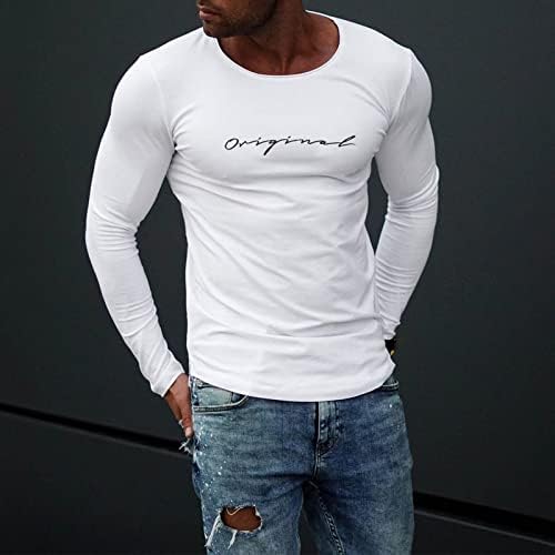 Xxbr mens бела мета врвови со долги ракави улична буква печатена екипа на вратот, тенок вклопат маица атлетски тренинг мускулатура маици