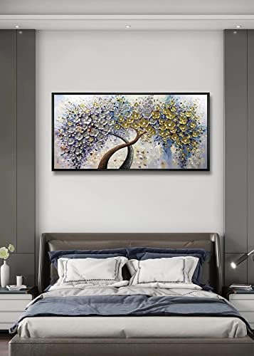 V-inspire art, 24x48 инчи модерна 3Д рачна боја, среќна рамка со рамка масло, акрилик насликана дрвена рамка Апстрактна платно, wallидна уметност декор за дневна соба спална со
