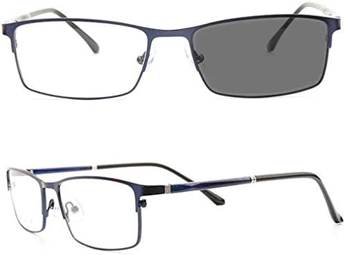 МинЦл Транзициски очила за сонце за сонце, машко сонце фотохроматски леќи метални очила за читање на целосна рамка