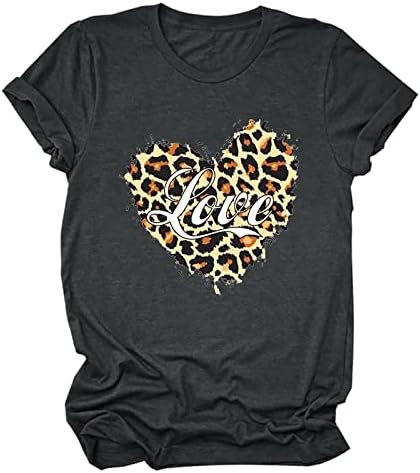 Lutmen'sенски летни врвови кратки ракави Симпатична основна маичка кошула леопард маица за печатење на срцева улична улична облека