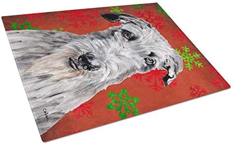 Богатства КАРОЛИНА SC9754LCB Шкотски Deerhound Црвени Снегулки Празник Стакло Сечење Одбор Голем, Декоративни Калено Стакло Сечење И Сервирање
