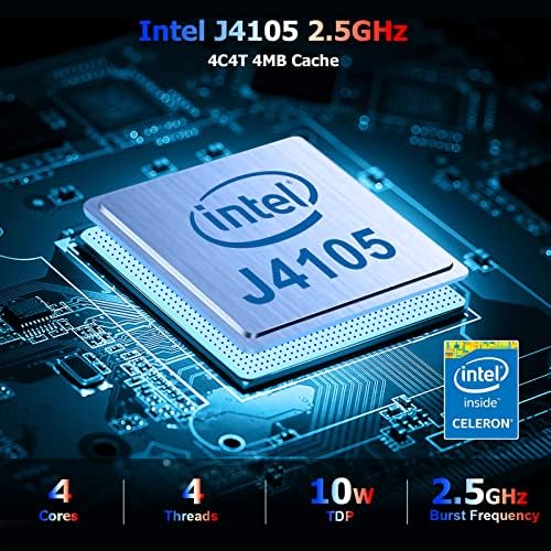 Awow Mini Desktop PC Intel J4105, 8GB DDR4 128GB SSD, Windows 11 Pro Micro Computer, 4K@60Hz, HDMI2.0 X2, Dual-Band WiFi, USB3.2